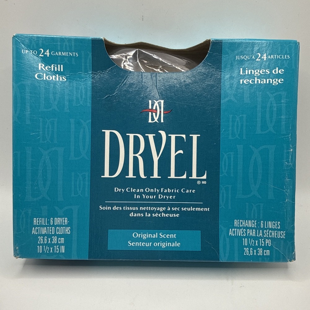 Dryel At Home Dry Cleaning Kit Refill 6 Cloths Original Scent 24 Garments NOS
